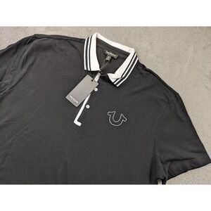True Religion Men's XL Gusset Polo Shirt Black White Trim Casual